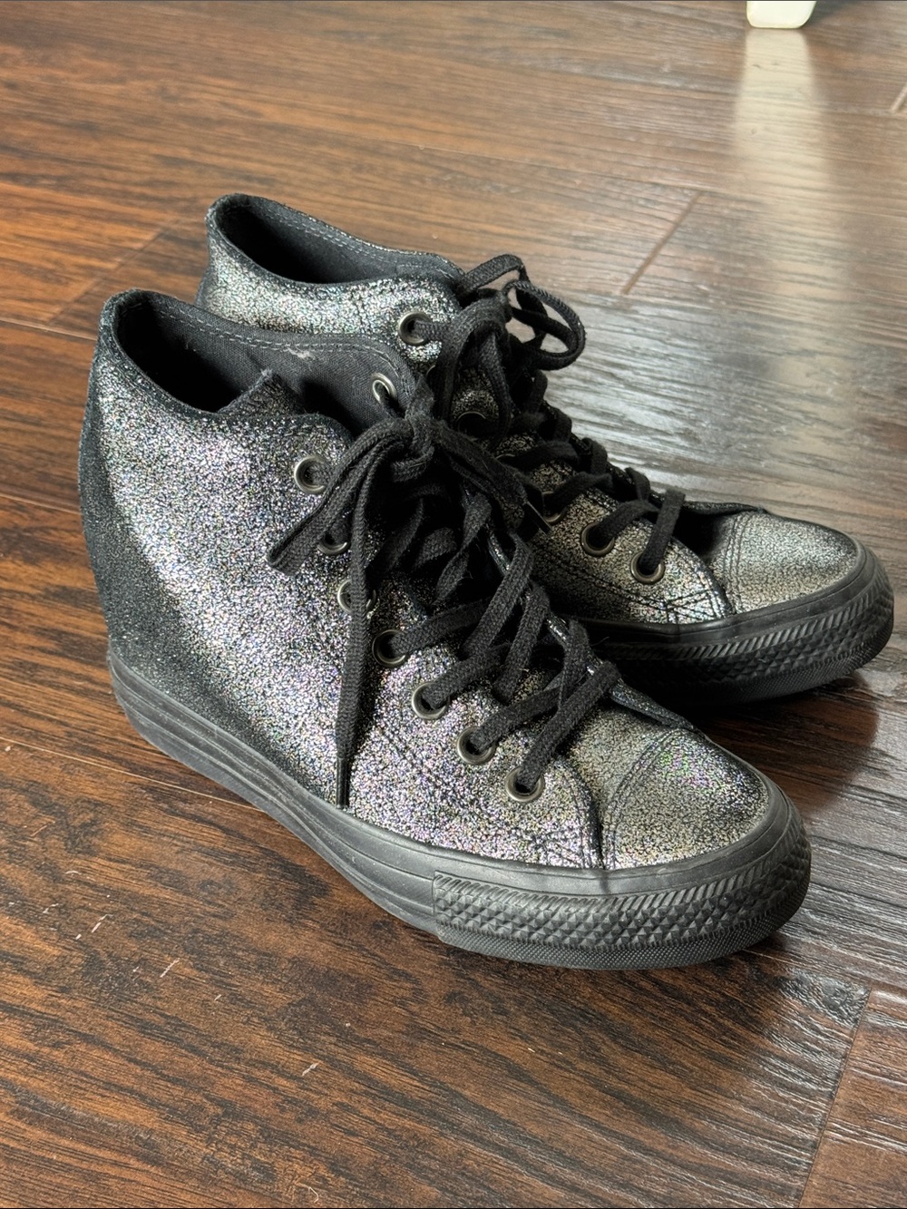 Converse Women's Black Glitter High-Top Wedge Sneakers